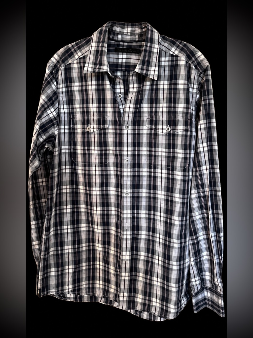 Kenneth Cole New York Black and White Plaid Button-Down Shirt - Picture 2 of 4